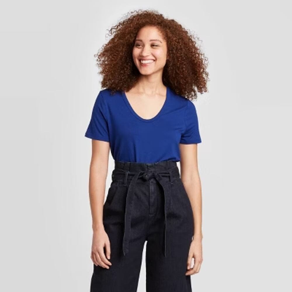 A New Day Blue Short Sleeve Scoop Neck Top T-Shirt Women's Size Small